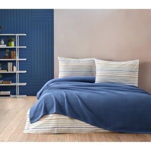 Niebieski bawełniany zestaw narzuty na łóżko, prześcieradła i poszewki na poduszkę 200x240 cm Karina – Mijolnir