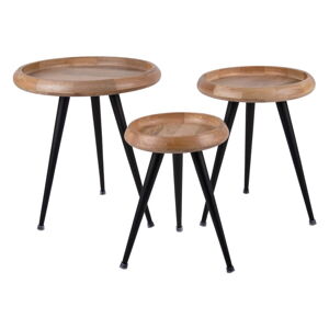 Okrągłe stoliki z litego drewna mango zestaw 3 szt. Tripod – Leitmotiv