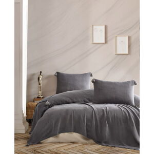 Ciemnoszary pikowany zestaw narzuty na łóżko dwuosobowe i poszewek na poduszkę 220x240 cm Costa – Mijolnir
