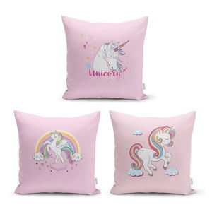 Zestaw 3 poszewek na poduszki Minimalist Cushion Covers Pink Unicorn, 45x45 cm
