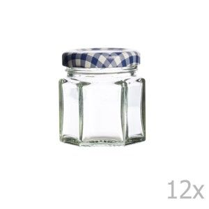 Zestaw 12 szklanych słoików z niebieską zakrętką Kilner Hexagonal, 48 ml
