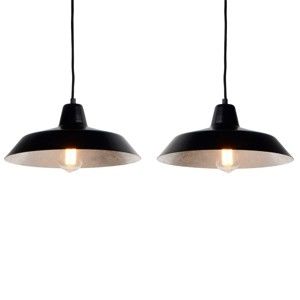 Lampa wisząca z 2 czarnymi kablami i kloszami w czarnym oraz srebrnym kolorze Bulb Attack Cinco, ⌀ 85 cm