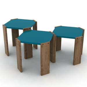 Zestaw 3 drewnianych stolików z niebieskim blatem Rafevi Hansel
