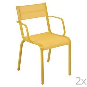 Komplet 2 żółtych metalowych krzeseł ogrodowych Fermob Oléron Arms