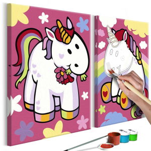 Zestaw płótna (2 szt.), farb i pędzli DIY Artgeist Unicorns, 33x23 cm