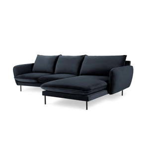 Ciemnoniebieska narożna aksamitna sofa prawostronna Cosmopolitan Design Vienna