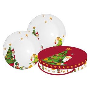 Zestaw 2 talerzy z porcelany kostnej ze świątecznym motywem w ozdobnym opakowaniu PPD Gifts Are Coming