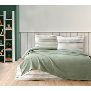 Zielony bawełniany zestaw narzuty na łóżko, prześcieradła i poszewki na poduszkę 200x240 cm Karina – Mijolnir