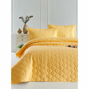 Żółta narzuta z 2 poszewkami na poduszki z bawełny ranforce EnLora Home Fresh, 225x240 cm