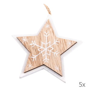 Zestaw 5 drewnianych ozdób wiszących w kształcie gwiazdy Dakls, dł. 7,5 cm