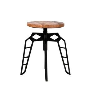 Czarny stołek z siedziskiem z drewna mango LABEL51 Pebble