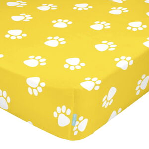 Żółte elastyczne bawełniane prześcieradło Mr. Fox Dogs, 60x120 cm