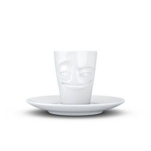 Biała uśmiechnięta filiżanka do espresso ze spodkiem 58products, 80 ml