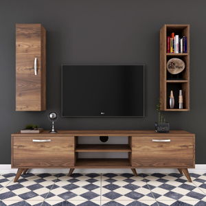 Zestaw komody pod TV, półki i szafki w dekorze drewna orzechowego Wren