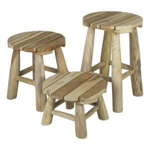 Zestaw 3 stołków z drewna tekowego HSM collection