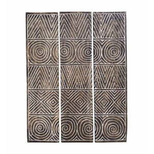 Zestaw 3 paneli dekoracyjnych z drewna tekowego Moycor Geometric, 110x140 cm