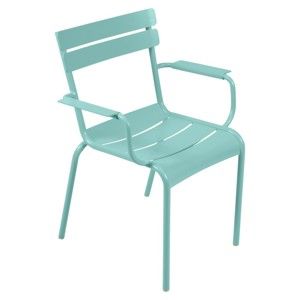 Niebieskie krzesło ogrodowe z podłokietnikami Fermob Luxembourg