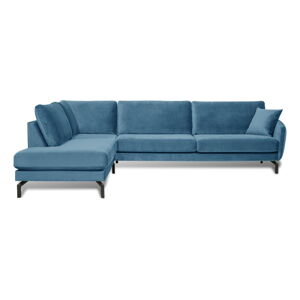 Niebieska sofa narożna z aksamitnym obiciem Scandic Magic, lewy narożnik