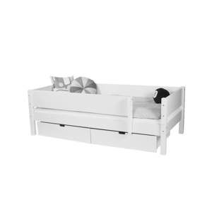 Białe łóżko dziecięce z oparciem bocznym i 2 szufladami Manis-h Mimer 90x160 cm