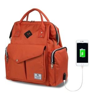 Pomarańczowy plecak dla mam z USB My Valice HAPPY MOM Baby Care Backpack