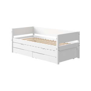 Białe dziecięce łóżko z dodatkowym wysuwanym łóżkiem i szufladą Flexa White