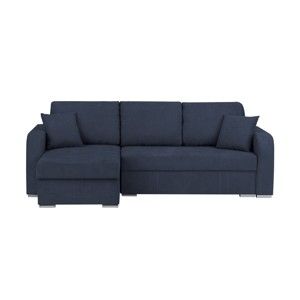 Ciemnoniebieska 3-osobowa narożna rozkładana sofa ze schowkiem Melart Louise