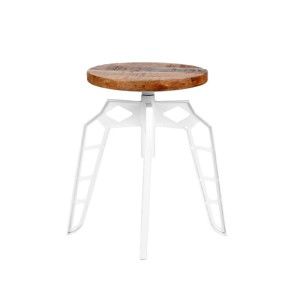 Biały stołek z siedziskiem z drewna mango LABEL51 Pebble