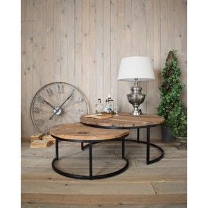 Zestaw 2 okrągłych stolików z blatem z drewna sosnowego Orchidea Milano Old Factory