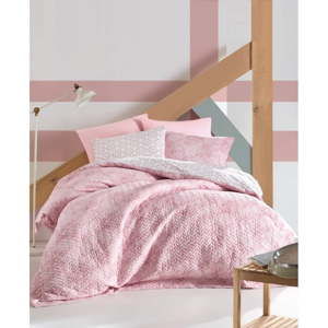 Zestaw narzuty, prześcieradła i 2 poszewek na poduszki z bawełny ranforce Best Pink, 220x230 cm