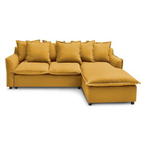 Żółta sofa rozkładana Bobochic Paris Mona, prawostronna