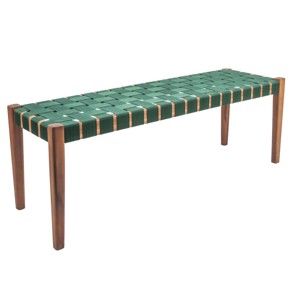 Zielona ławka z drewna akacjowego z nylonowym obiciem Leitmotiv Weave