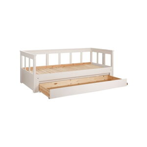 Białe łóżko dziecięce z litego drewna sosnowego z wysuwanym łóżkiem ze schowkiem 90x200 cm PINO – Vipack