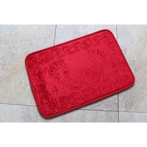 Czerwony dywanik łazienkowy z motywem stóp Feet Feet, 60x40 cm