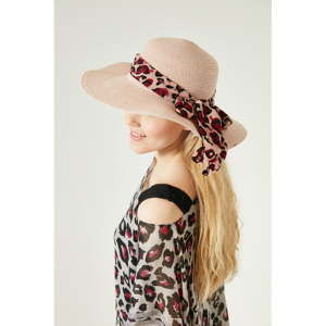 Różowy damski słomiany kapelusz z chustką Alexander McKensey Leopard