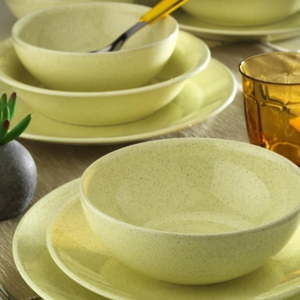 24-częściowy zestaw żółtych talerzy z porcelany Kutahya Fenty