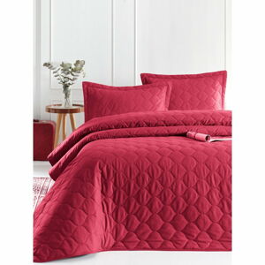 Ciemnoczerwona narzuta z poszewką na poduszkę z bawełny ranforce EnLora Home Fresh, 180x225 cm