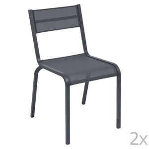 Komplet 2 antracytowych metalowych krzeseł ogrodowych Fermob Oléron