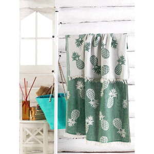Zielony bawełniany ręcznik Ananas, 180x100 cm