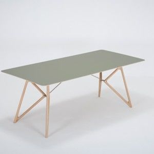 Stół z litego drewna dębowego z zielonym blatem Gazzda Tink, 200x90 cm