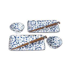 6-częściowy komplet niebiesko-białych naczyń ceramicznych do sushi MIJ Blue Dragonfly