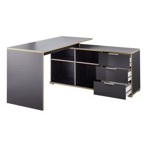 Czarne biurko narożne z szafką z szufladami Germania X