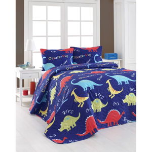Zestaw pikowanej narzuty na łóżko i 2 poszewek na poduszki Eponj Home Dinazorus Blue, 200x220 cm
