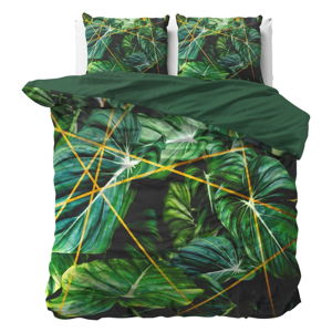 Pościel dwuosobowa z satyny bawełnianej DH Botanical Dreams Nature Vibes Green, 200x200 cm