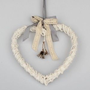 Biały rattanowy wieniec w kształcie serca Dakls Bell, 20 cm