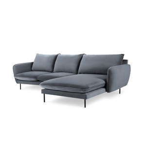 Szara narożna aksamitna sofa prawostronna Cosmopolitan Design Vienna