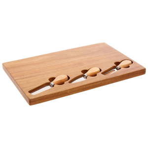 Zestaw deski z drewna kauczukowca i 3 nożyków do sera Premier Housewares, 23x37 cm