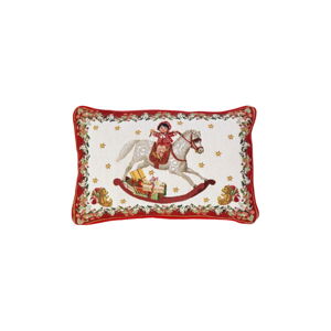 Czerwono-biała bawełniana poduszka dekoracyjna z motywem świątecznym Villeroy & Boch Toys Fantasy, 32x48 cm