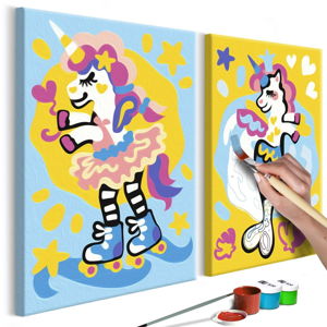 Zestaw płótna (2 szt.), farb i pędzli DIY Artgeist Funny Unicorns, 33x23 cm