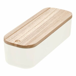 Biały pojemnik z pokrywką z drewna paulownia iDesign Eco, 9x27,5 cm