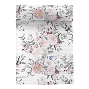 Biała/różowa bawełniana narzuta pikowana 240x260 cm Delicate bouquet – Happy Friday